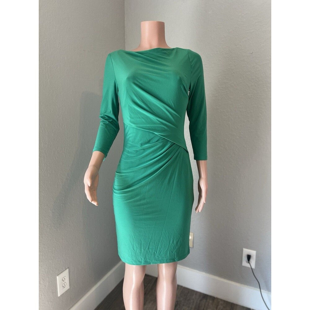 Lauren Ralph Lauren Ruched Stretch Bodycon Sheath Green formal Dress size 4 #171